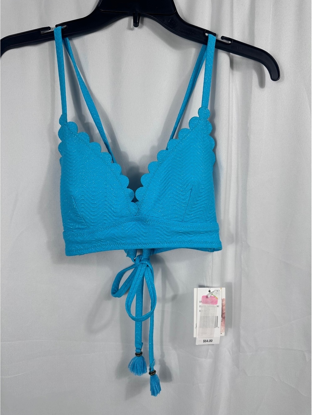 Jessica Simpson Blue Scalloped Edge Bikini Top with Tassel Tie Size Small